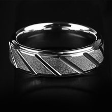 Load image into Gallery viewer, Tungsten Rings for Men Wedding Bands for Him Womens Wedding Bands for Her 6mm Silver Sandblasted Finish Groove
