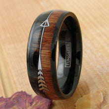 Load image into Gallery viewer, Mens Wedding Band Rings for Men Wedding Rings for Womens / Mens Rings Black Dome Wood and Arrow

