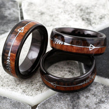 Load image into Gallery viewer, Engagement Rings for Women Mens Wedding Bands for Him and Her Promise / Bridal Mens Womens Rings Black Dome Wood and Arrow
