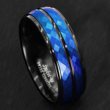 Load image into Gallery viewer, Tungsten Rings for Men Wedding Bands for Him Womens Wedding Bands for Her 8mm Black Blue Brushed Crystal Skin
