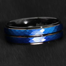 Load image into Gallery viewer, Mens Wedding Band Rings for Men Wedding Rings for Womens / Mens Rings Black Blue Brushed Crystal Skin
