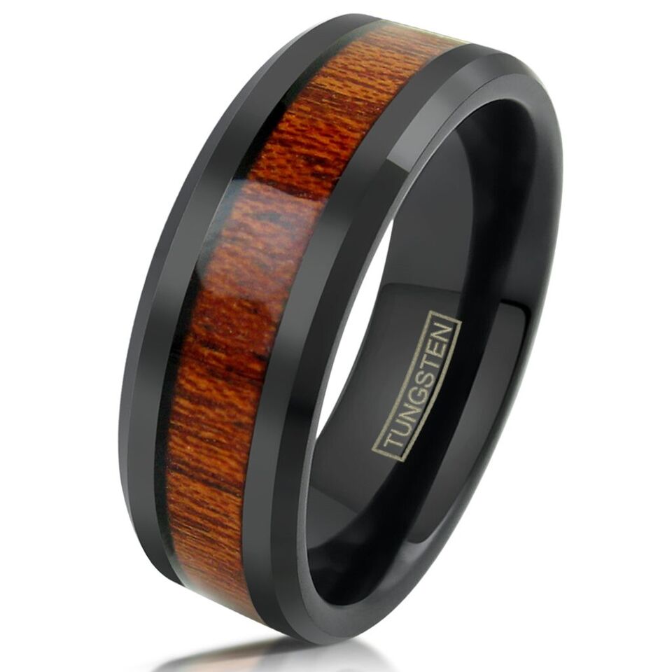 Engagement Rings for Women Mens Wedding Bands for Him and Her Promise / Bridal Mens Womens Rings Black Brown Wood Grain