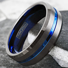 Load image into Gallery viewer, Engagement Rings for Women Mens Wedding Bands for Him and Her Promise / Bridal Mens Womens Rings Gunmetal Deep Grey Blue Line
