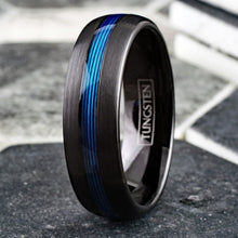 Load image into Gallery viewer, Mens Wedding Band Rings for Men Wedding Rings for Womens / Mens Rings 7mm Black Blue Fishing Line
