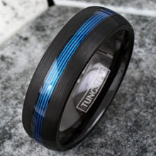 Load image into Gallery viewer, Engagement Rings for Women Mens Wedding Bands for Him and Her Promise / Bridal Mens Womens Rings 7mm Black Blue Fishing Line
