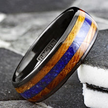 Load image into Gallery viewer, Mens Wedding Band Rings for Men Wedding Rings for Womens / Mens Rings Black Blue Lapis Lazuli &amp; Whiskey Barrel
