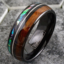Load image into Gallery viewer, Engagement Rings for Women Mens Wedding Bands for Him and Her Promise / Bridal Mens Womens Rings Black Koa Wood Abalone Guitar String
