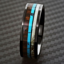 Load image into Gallery viewer, Engagement Rings for Women Mens Wedding Bands for Him and Her Promise / Bridal Mens Womens Rings Black Deer Antler Turquoise Koa Wood
