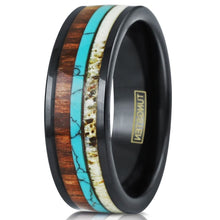 Load image into Gallery viewer, Engagement Rings for Women Mens Wedding Bands for Him and Her Promise / Bridal Mens Womens Rings Black Deer Antler Turquoise Koa Wood
