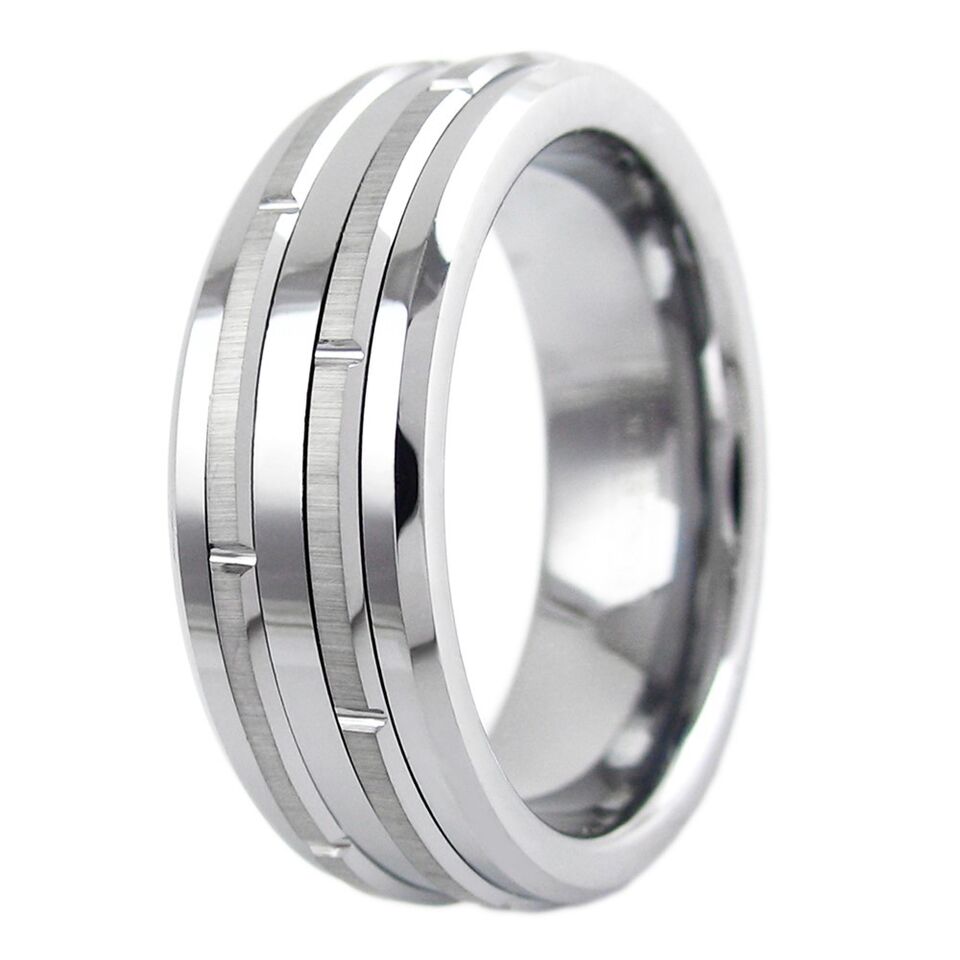 Mens Wedding Band Rings for Men Wedding Rings for Womens / Mens Rings Silver Grooved Brushed Stripes