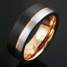 Load image into Gallery viewer, Tungsten Carbide Rings for Men Wedding Bands for Him 8mm Silver Black Off-Center Rose Gold
