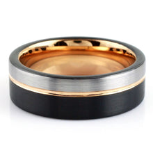 Load image into Gallery viewer, Tungsten Carbide Rings for Men Wedding Bands for Him 8mm Silver Black Off-Center Rose Gold
