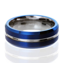 Load image into Gallery viewer, Tungsten Carbide Rings for Men Wedding Bands for Him 8mm Blue and Silver
