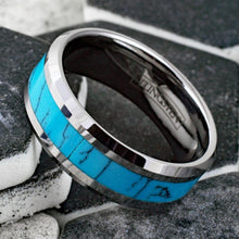 Load image into Gallery viewer, Men&#39;s Wedding Band Ring 6mm with Turquoise Center - Wedding Rings for Men and Women
