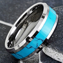 Load image into Gallery viewer, Tungsten Carbide Rings for Men Wedding Bands for Him 8mm Turquoise Center
