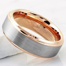 Load image into Gallery viewer, Tungsten Carbide Rings for Men Wedding Bands for Him 8mm Silver Rose Gold Plated Brushed Center
