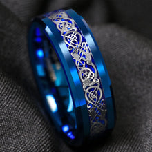 Load image into Gallery viewer, Engagement Rings for Women Mens Wedding Bands for Him and Her Promise / Bridal Mens Womens Rings Blue IP Plated with Celtic Knot Dragon
