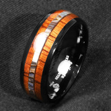 Load image into Gallery viewer, Tungsten Rings for Men Wedding Bands for Him Womens Wedding Bands for Her 8mm Black Koa Wood Abalone
