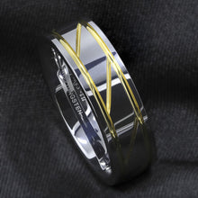 Load image into Gallery viewer, Tungsten Rings for Men Wedding Bands for Him Womens Wedding Bands for Her 8mm Silver Infinity 18K Gold Inlay
