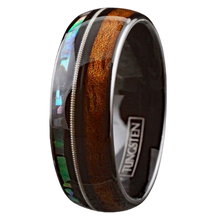 Load image into Gallery viewer, Engagement Rings for Women Mens Wedding Bands for Him and Her Promise / Bridal Mens Womens Rings Black Koa Wood Abalone Guitar String
