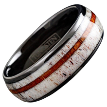 Load image into Gallery viewer, Engagement Rings for Women Mens Wedding Bands for Him and Her Promise / Bridal Mens Womens Rings Black Deer Antler &amp; Sandalwood Stripe

