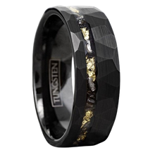 Load image into Gallery viewer, Tungsten Rings for Men Wedding Bands for Him Womens Wedding Bands for Her 8mm Black Meteorite with Gold Flakes
