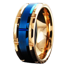 Load image into Gallery viewer, Mens Wedding Band Rings for Men Wedding Rings for Womens / Mens Rings Rose Gold Plated Brushed Blue
