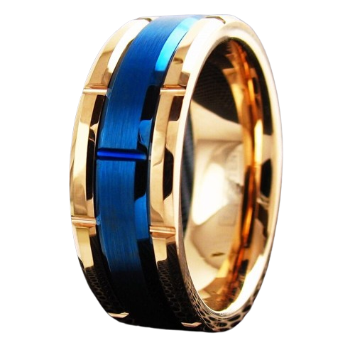 Tungsten Carbide Rings for Men Wedding Bands for Him 8mm Rose Gold Plated Brushed Blue