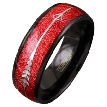 Load image into Gallery viewer, Tungsten Carbide Rings for Men Wedding Bands for Him 8mm Faux Red Meteorite Silver Arrow
