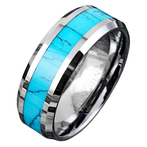 Tungsten Carbide Rings for Men Wedding Bands for Him 8mm Turquoise Center