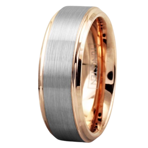 Tungsten Carbide Rings for Men Wedding Bands for Him 8mm Silver Rose Gold Plated Brushed Center