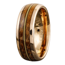 Load image into Gallery viewer, Tungsten Rings for Men Wedding Bands for Him Womens Wedding Bands for Her 8mm Rose Gold Whiskey Barrel Wood-Guitar - Jewelry Store by Erik Rayo
