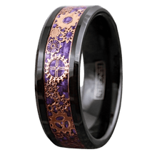 Load image into Gallery viewer, Mens Wedding Band Rings for Men Wedding Rings for Womens / Mens Rings Black Rose Gold Plated Steampunk Clockwork Gears Purple - Jewelry Store by Erik Rayo
