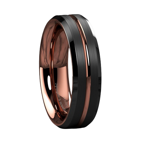 Tungsten Rings for Women Wedding Bands for Her 6mm Black Brushed Rose Gold