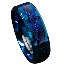 Load image into Gallery viewer, Mens Wedding Band Rings for Men Wedding Rings for Womens / Mens Rings Carbon Fibre Black Celtic Dragon
