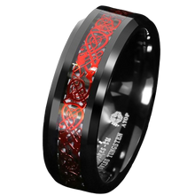 Load image into Gallery viewer, Men&#39;s Wedding Band Ring 6mm Red Celtic Dragon Black Carbon Fiber for Men and Women
