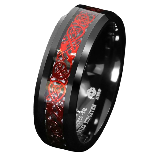 Men's Wedding Band Ring 6mm Red Celtic Dragon Black Carbon Fiber for Men and Women