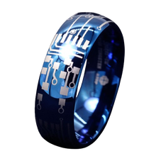 Load image into Gallery viewer, Mens Wedding Band Rings for Men Wedding Rings for Womens / Mens Rings Dome Brushed Blue Laser Circuit Board
