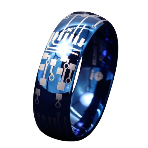 Mens Wedding Band Rings for Men Wedding Rings for Womens / Mens Rings Dome Brushed Blue Laser Circuit Board