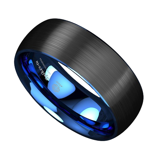 Engagement Rings for Women Mens Wedding Bands for Him and Her Promise / Bridal Mens Womens Rings Dome Brushed Blue Black
