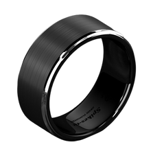 Load image into Gallery viewer, Engagement Rings for Women Mens Wedding Bands for Him and Her Promise / Bridal Mens Womens Rings Black Brushed Silver Stripe
