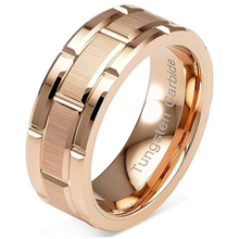 Load image into Gallery viewer, Men&#39;s Rose Gold Wedding Band - Brushed Brick Pattern Ring for Men and Women
