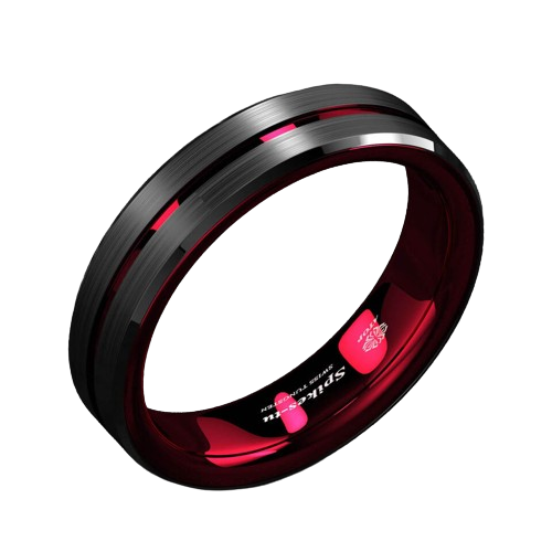 Engagement Rings for Women Mens Wedding Bands for Him and Her Promise / Bridal Mens Womens Rings 6mm Black Red Line