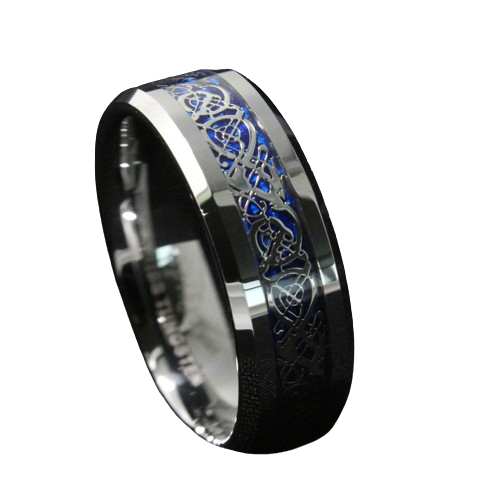Engagement Rings for Women Mens Wedding Bands for Him and Her Promise / Bridal Mens Womens Rings Silver on Blue Celtic Dragon