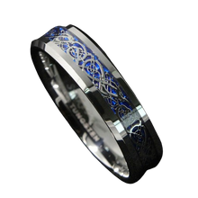 Load image into Gallery viewer, Engagement Rings for Women Mens Wedding Bands for Him and Her Promise / Bridal Mens Womens Rings 6mm Silver on Blue Celtic Dragon

