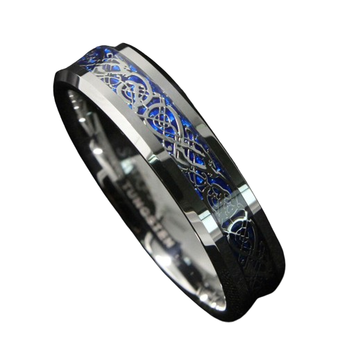 Mens Wedding Band Rings for Men Wedding Rings for Womens / Mens Rings 6mm Silver on Blue Celtic Dragon