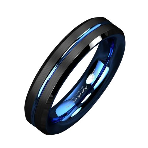 Engagement Rings for Women Mens Wedding Bands for Him and Her Promise / Bridal Mens Womens Rings 6mm Blue Line Black Brushed