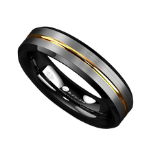Load image into Gallery viewer, Mens Wedding Band Rings for Men Wedding Rings for Womens / Mens Rings 6mm Silver Brushed Black Edge Gold Line
