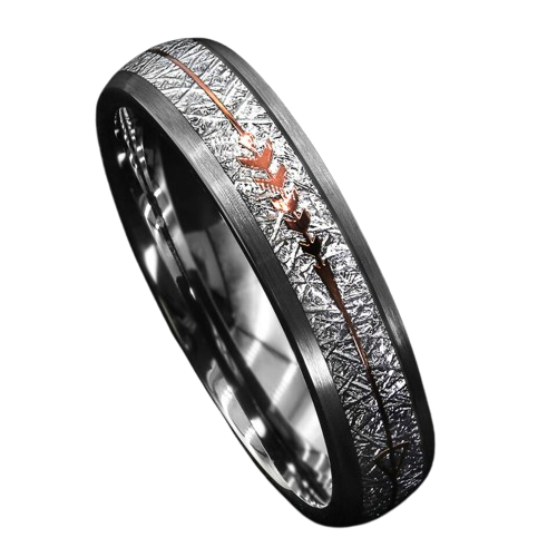 Mens Wedding Band Rings for Men Wedding Rings for Womens / Mens Rings 6mm Silver with Rose Gold Arrow