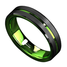 Load image into Gallery viewer, Engagement Rings for Women Mens Wedding Bands for Him and Her Promise / Bridal Mens Womens Rings 6mm Black Green Line
